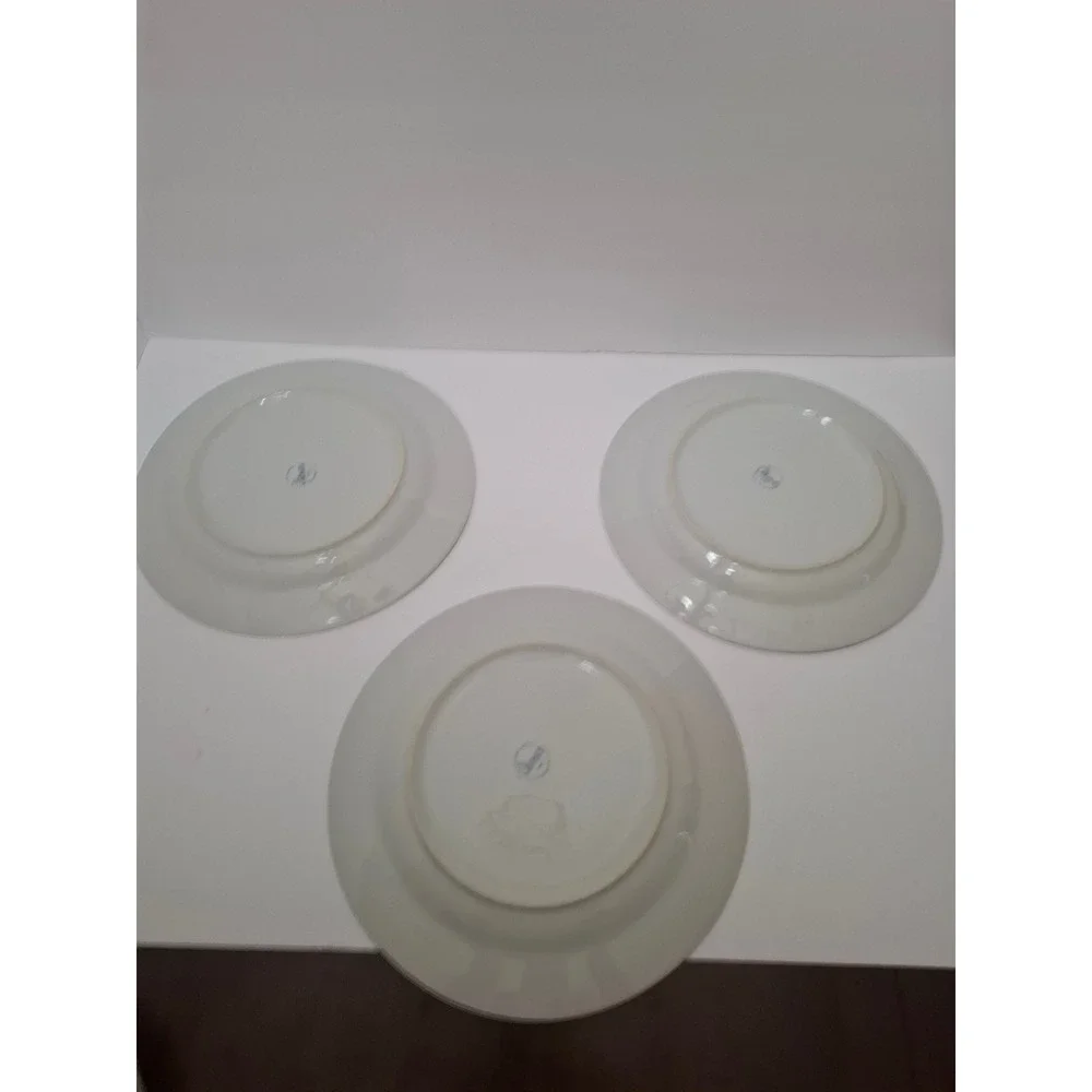 Gibson China Cottagecore Floral Dinner Plates Navy Ribbon Wreath Set of 3